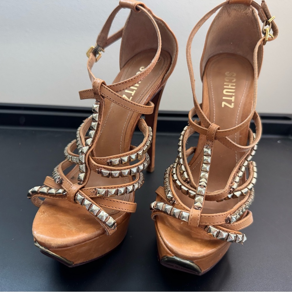 Schutz Brown Studded Women's Heels